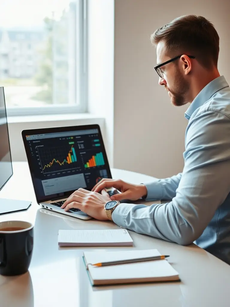 Digital marketing consultant analyzing technical SEO aspects on a laptop.