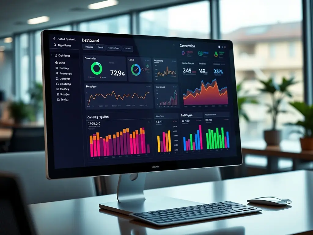 A digital marketing dashboard displaying various tracking metrics and analytics.