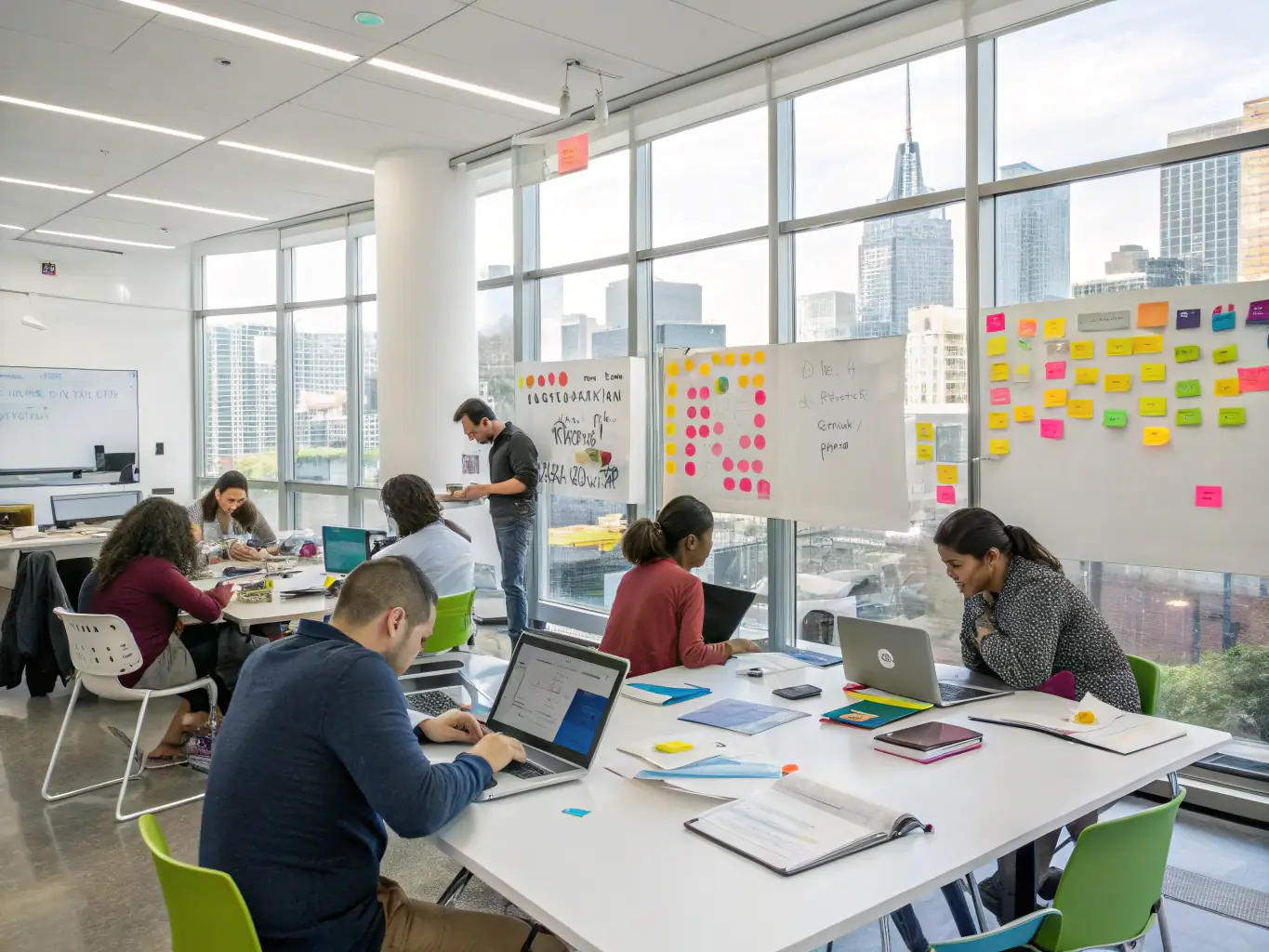 A modern creative workspace with digital tools and resources.