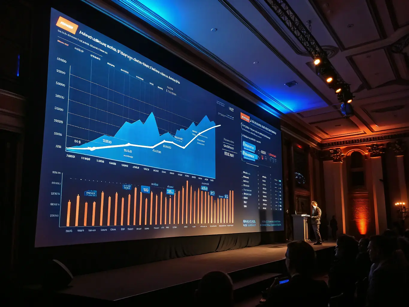 A graph showing upward trends in digital marketing metrics.