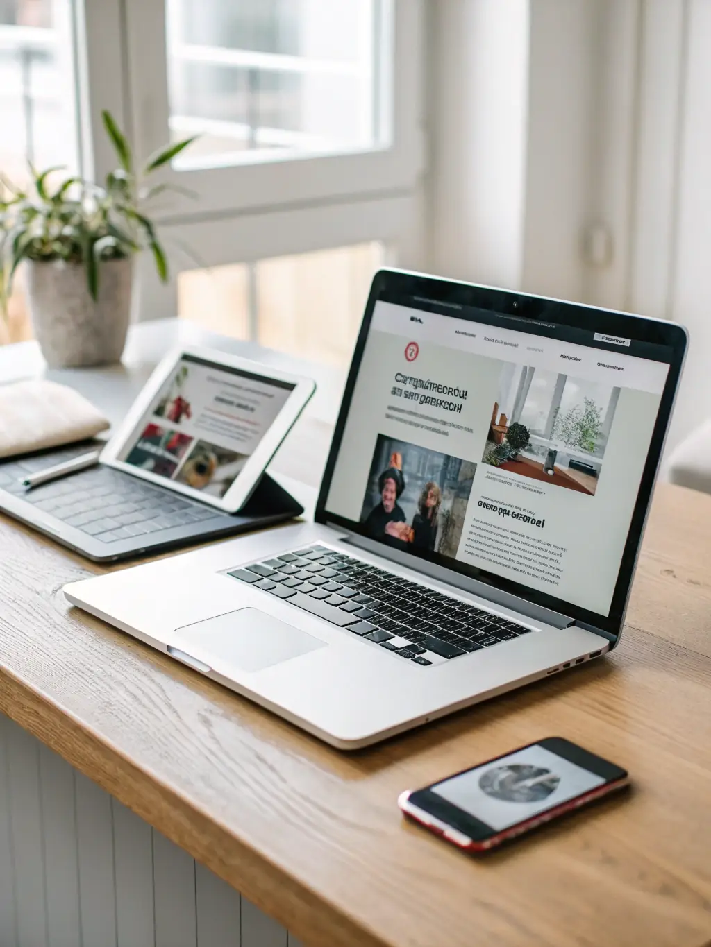 An image of a responsive website design displayed on various devices (desktop, tablet, mobile), highlighting ITIMPRESS's focus on mobile-friendly design.