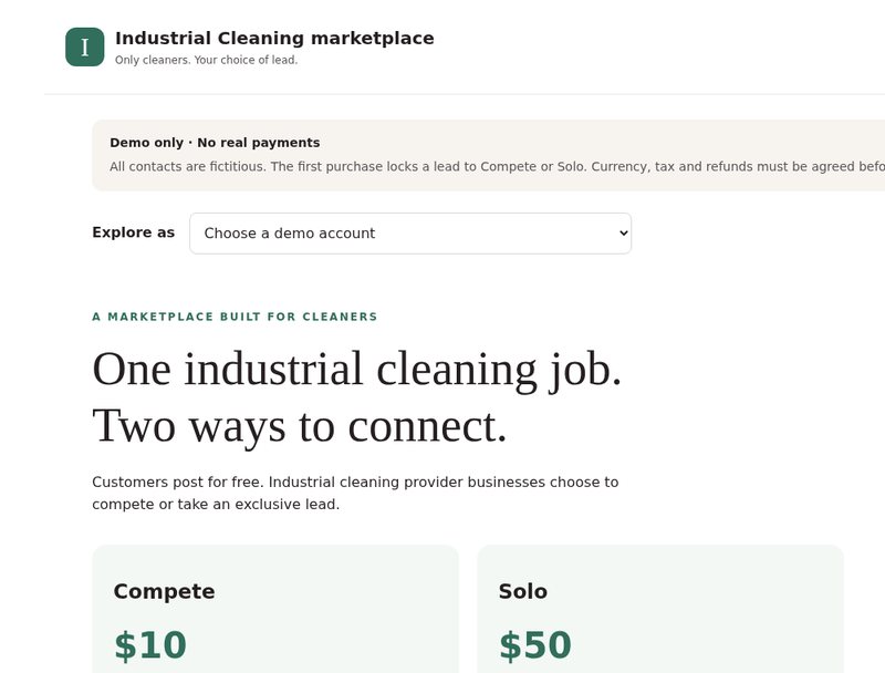 Industrial Cleaning marketplace demo