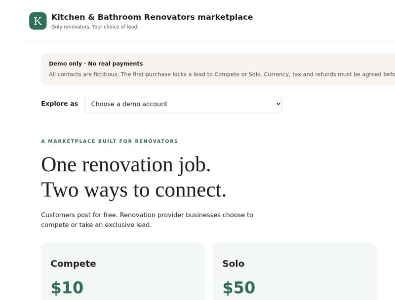 Kitchen & Bathroom Renovators marketplace demo