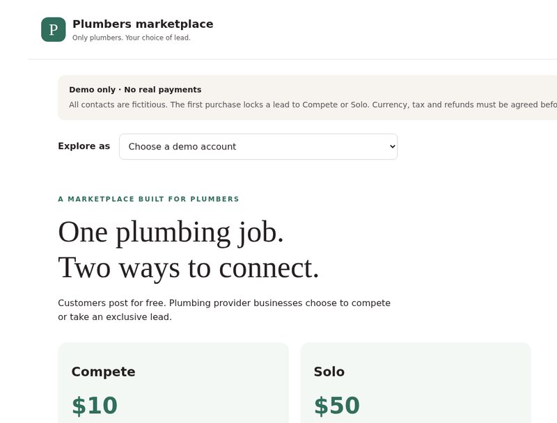 Plumbers marketplace demo
