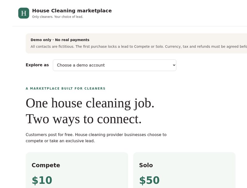 House Cleaning marketplace demo