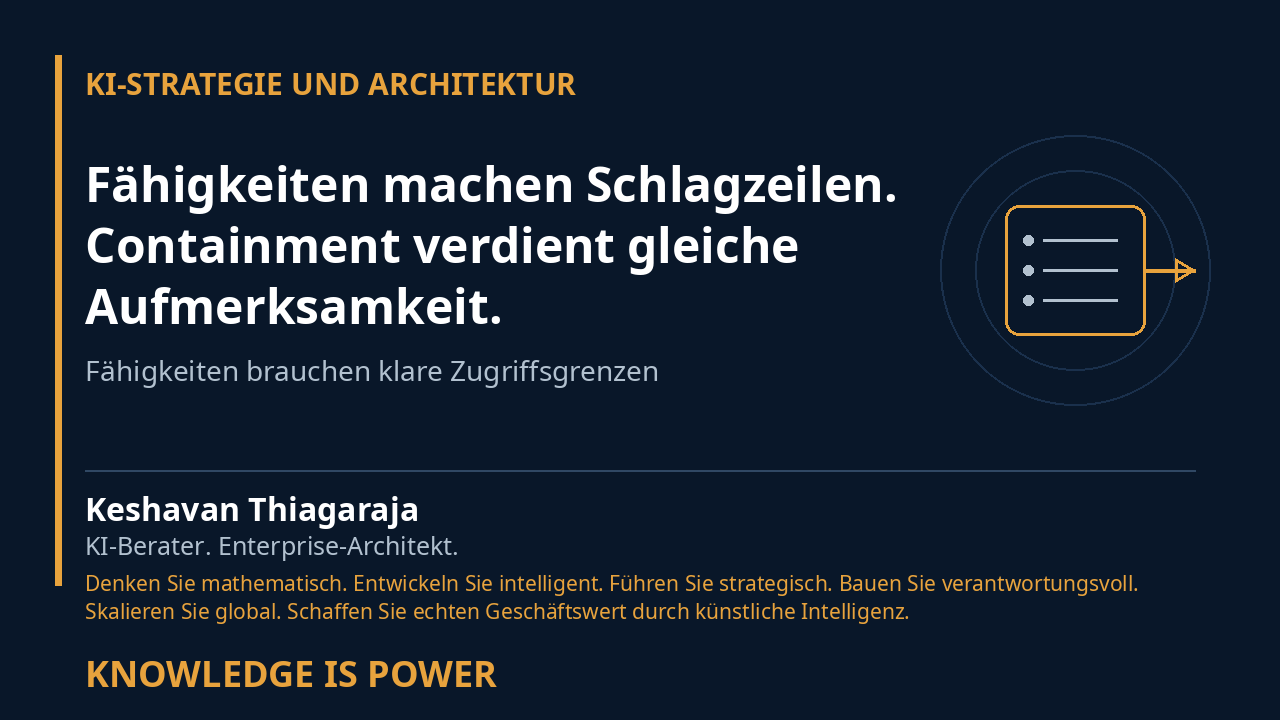 Fähigkeiten machen Schlagzeilen. Containment verdient gleiche Aufmerksamkeit. - KI-STRATEGIE UND ARCHITEKTUR cover