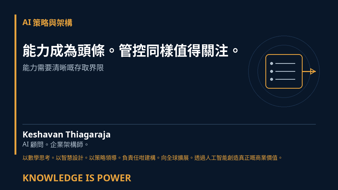 能力成為頭條。管控同樣值得關注。 - AI 策略與架構 cover