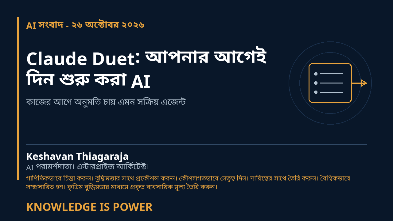 Claude Duet: আপনার আগেই দিন শুরু করা AI - AI সংবাদ - ২৬ অক্টোবর ২০২৬ cover